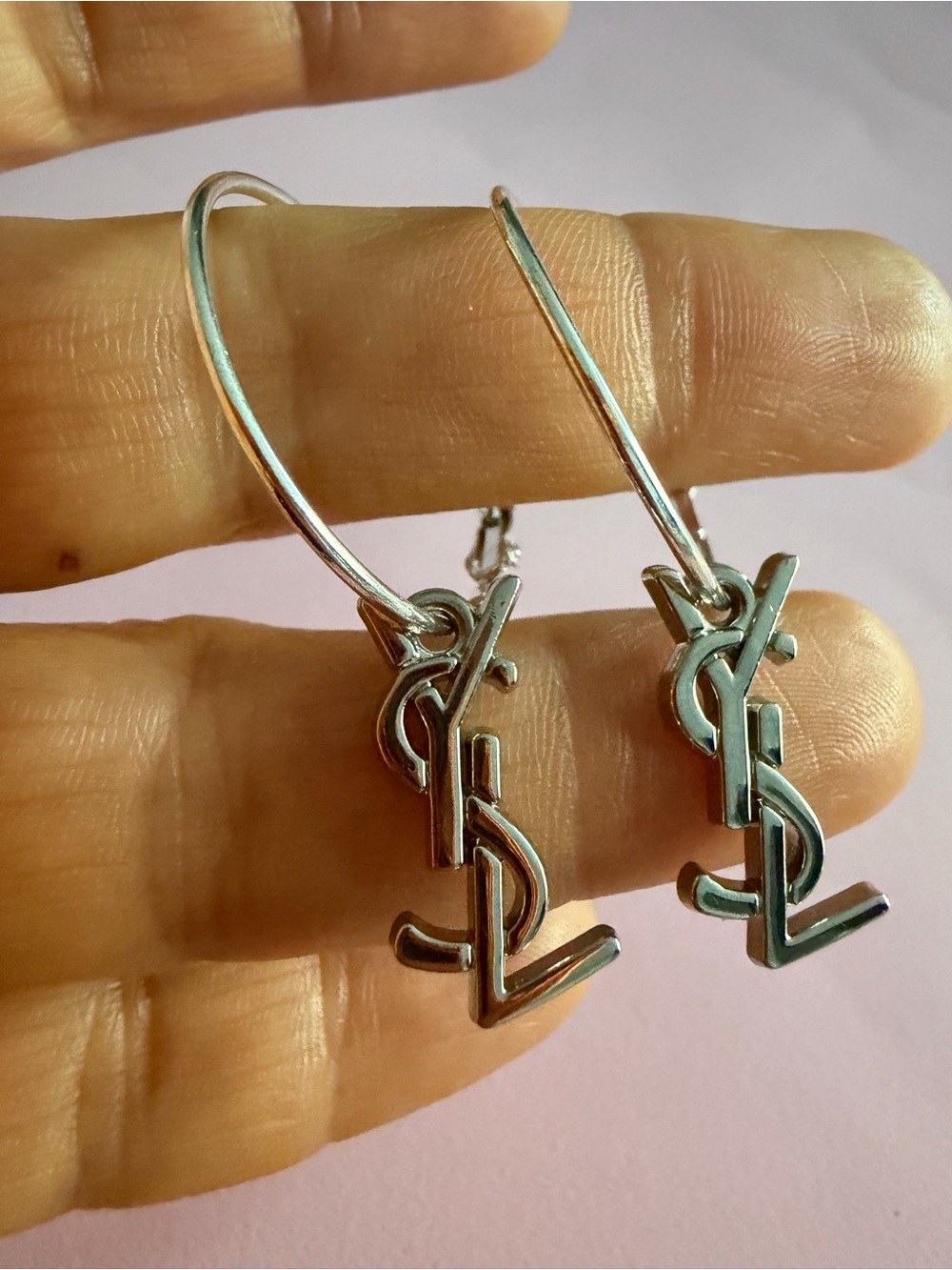 Upcycled unbranded Silver Logo Hoop Drop Earrings